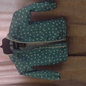 ME JANE MINI RAIN JACKET . TEAL GREEN WHITE POLKA DOTS SIZE 3T